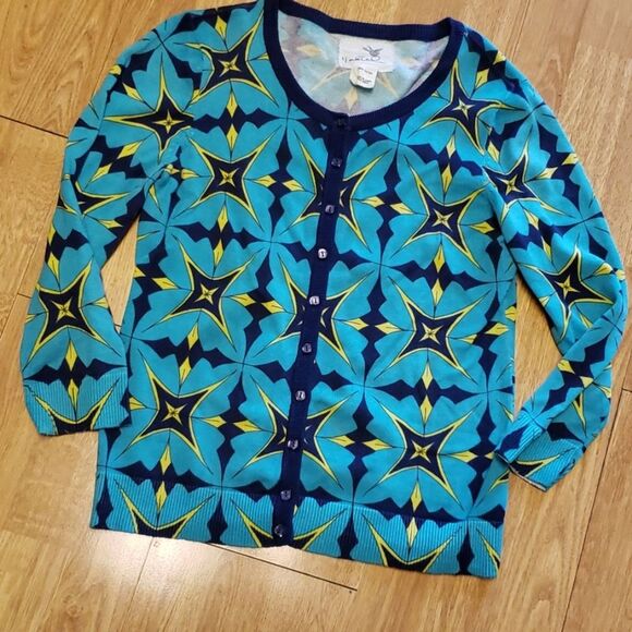Tabitha Sweaters - Tabitha turquoise patterned cardigan sweater S